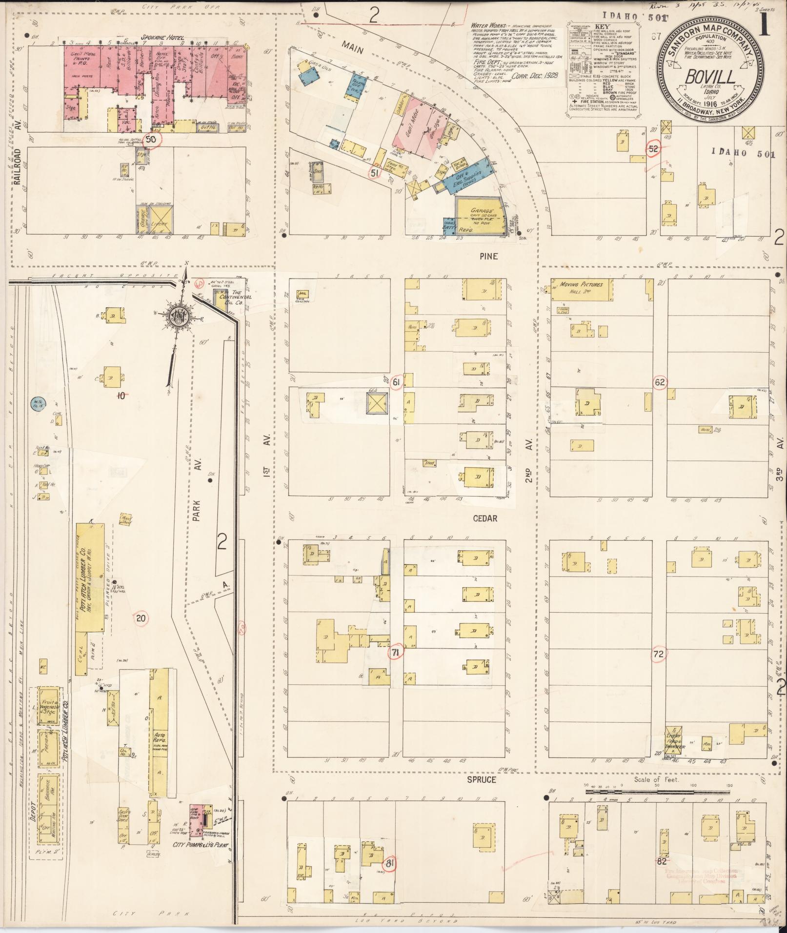 Sanborn Fire Insurance Map from Bovill, Latah County, Idaho (1928), Sheet #0001 - Historic Sanborn Fire Insurance Map Print, vintage old map wall art, antique decor, genealogy gift, Idaho Idaho map