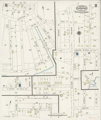Sanborn Fire Insurance Map from Lindenhurst, Suffolk County, New York (1925), Sheet #0008 - Complete Map Set gallery image, historic Sanborn map, vintage wall art, New York New York