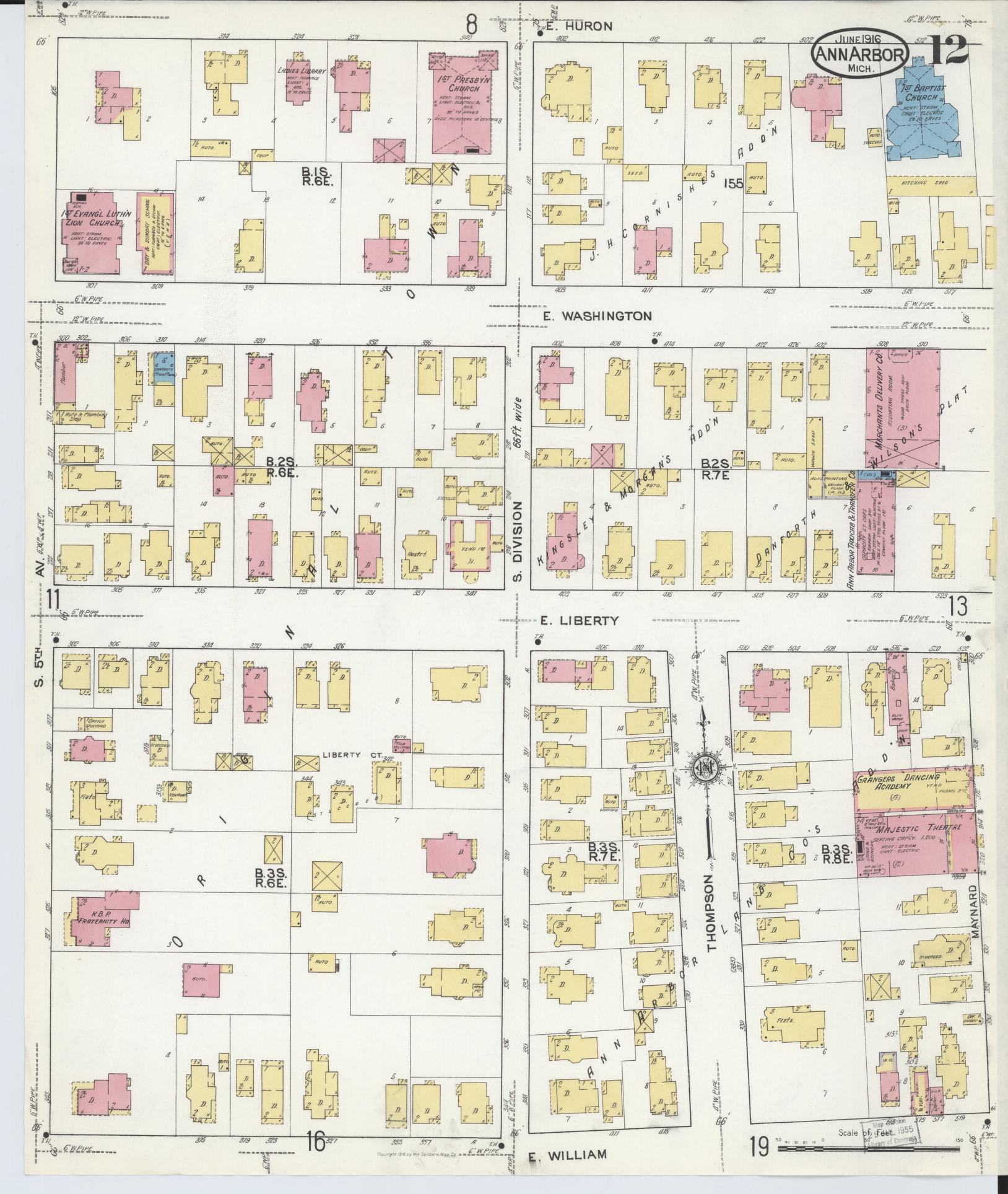 Sanborn Fire Insurance Map from Ann Arbor, Washtenaw County, Michigan (1916), Sheet #0012 - Complete Map Set gallery image, historic Sanborn map, vintage wall art, Michigan Michigan