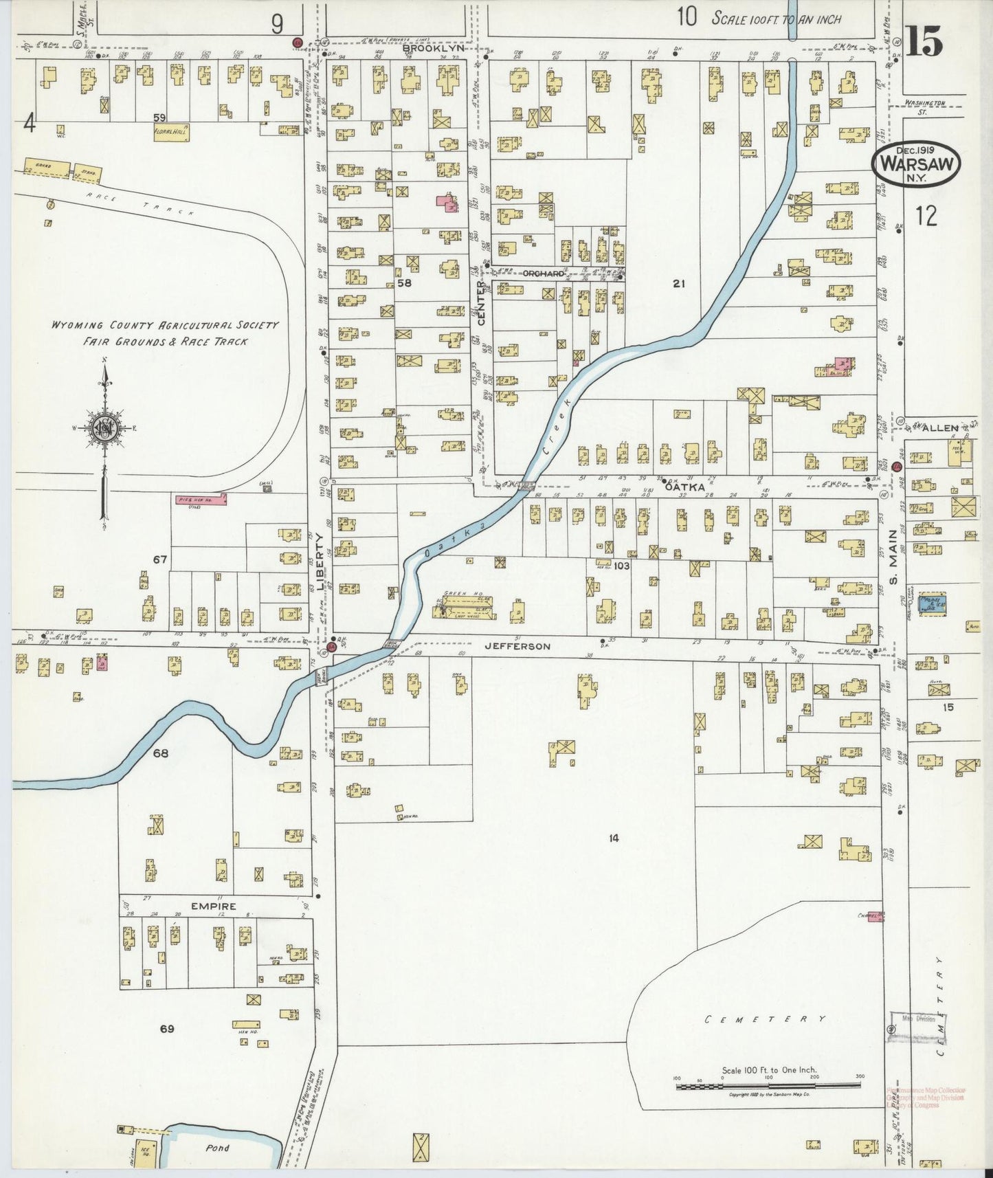 Sanborn Fire Insurance Map from Warsaw, Wyoming County, New York (1919), Sheet #0015 - Complete Map Set gallery image, historic Sanborn map, vintage wall art, Warsaw Wyoming