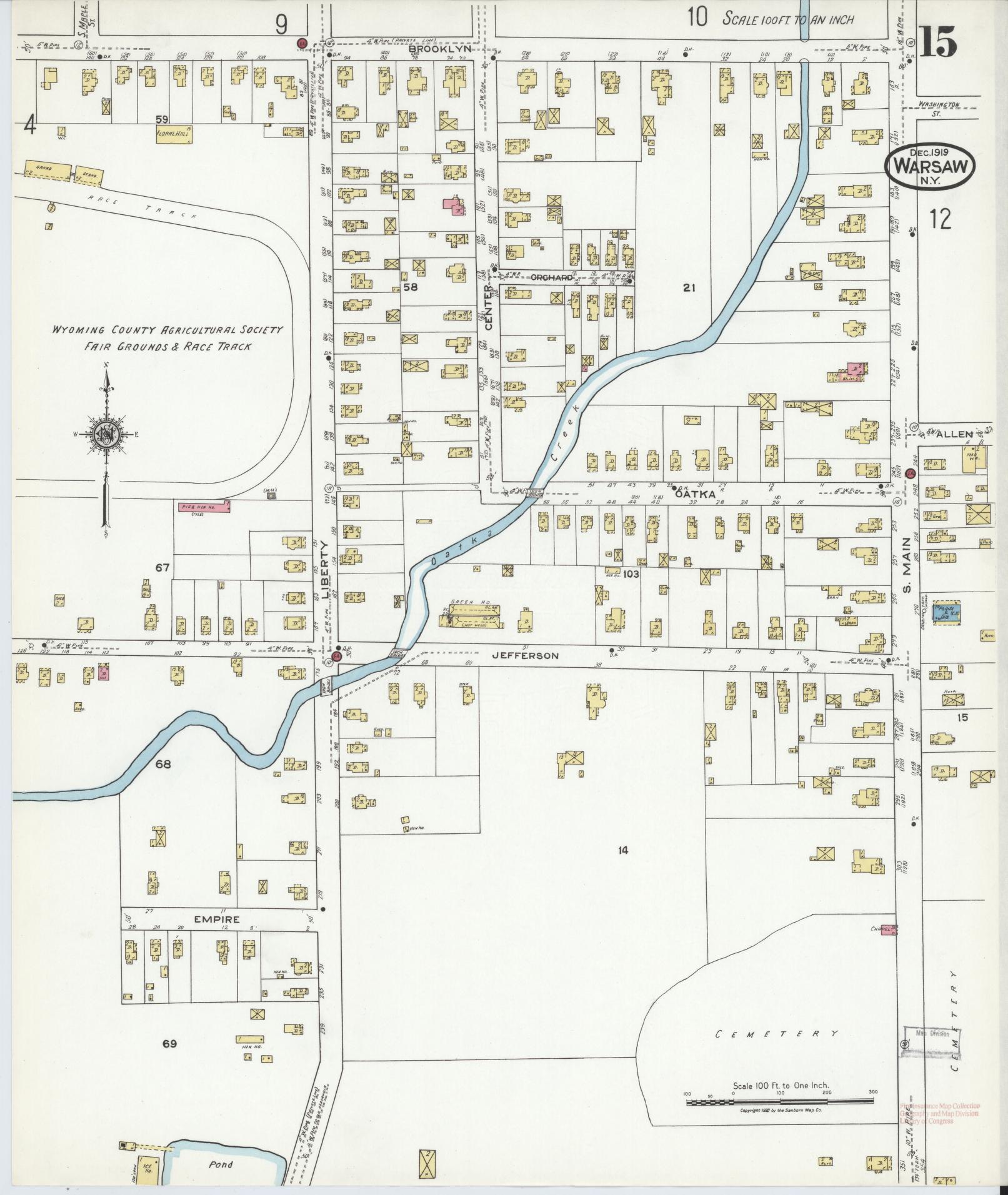 Sanborn Fire Insurance Map from Warsaw, Wyoming County, New York (1919), Sheet #0015 - Complete Map Set gallery image, historic Sanborn map, vintage wall art, Warsaw Wyoming