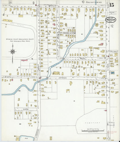 Sanborn Fire Insurance Map from Warsaw, Wyoming County, New York (1919), Sheet #0015 - Complete Map Set gallery image, historic Sanborn map, vintage wall art, Warsaw Wyoming