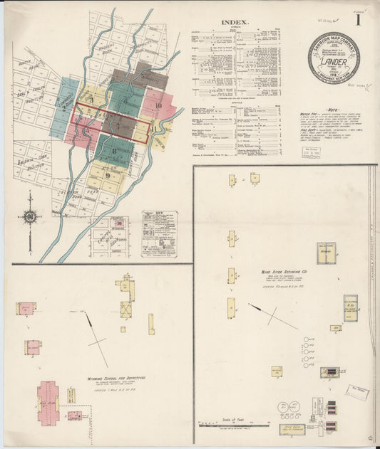 Sanborn Fire Insurance Map from Lander, Fremont County, Wyoming (1918), Sheet #0001 - Historic Sanborn Fire Insurance Map Print, vintage old map wall art, antique decor, genealogy gift, Wyoming Wyoming map