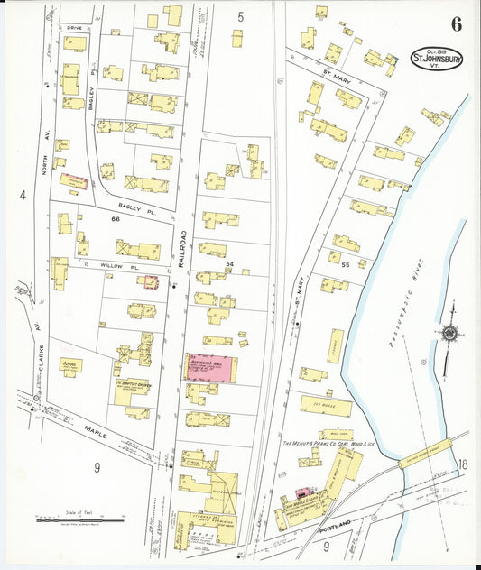 Sanborn Fire Insurance Map from Saint Johnsbury, Caledonia County, Vermont (1919), Sheet #0006 - Historic Sanborn Fire Insurance Map Print, vintage old map wall art, antique decor, genealogy gift, Vermont Vermont map