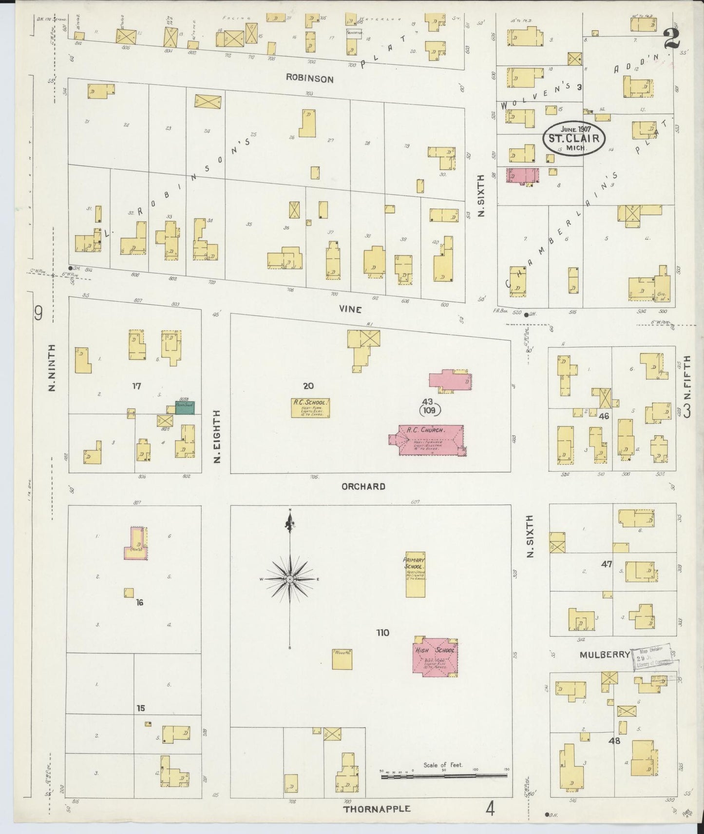 Sanborn Fire Insurance Map from Saint Clair, Saint Clair County, Michigan (1907), Sheet #0002 - Complete Map Set gallery image, historic Sanborn map, vintage wall art, Michigan Michigan