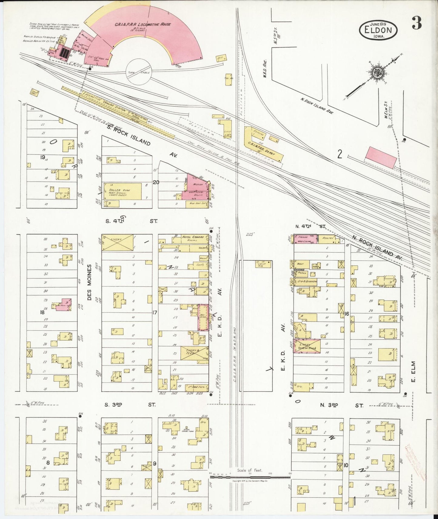Sanborn Fire Insurance Map from Eldon, Wapello County, Iowa (1919), Sheet #0003 - Historic Sanborn Fire Insurance Map Print, vintage old map wall art