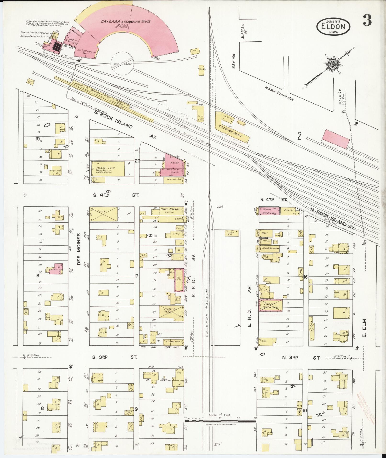 Sanborn Fire Insurance Map from Eldon, Wapello County, Iowa (1919), Sheet #0003 - Historic Sanborn Fire Insurance Map Print, vintage old map wall art