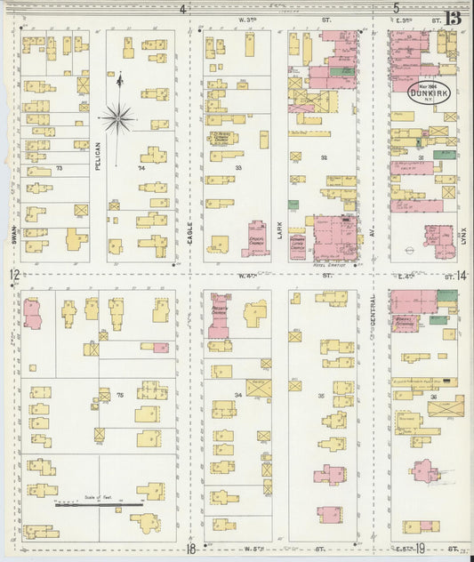 Sanborn Fire Insurance Map from Dunkirk, Chautauqua County, New York (1904), Sheet #0013 - Historic Sanborn Fire Insurance Map Print, vintage old map wall art, antique decor, genealogy gift, New York New York map