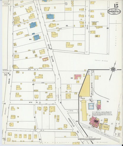 Sanborn Fire Insurance Map from Springfield, Robertson County, Tennessee (1921), Sheet #0015 - Complete Map Set gallery image, historic Sanborn map, vintage wall art, Tennessee Tennessee