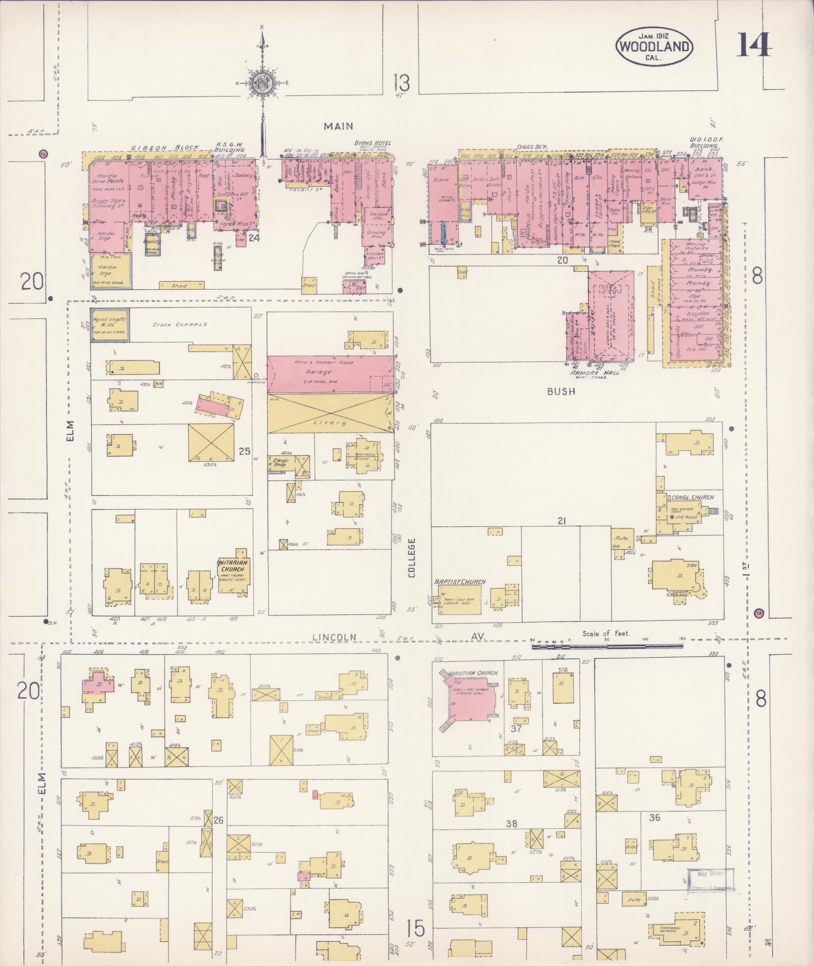 Sanborn Fire Insurance Map from Woodland, Yolo County, California (1912), Sheet #0014 - Complete Map Set gallery image, historic Sanborn map, vintage wall art, California California