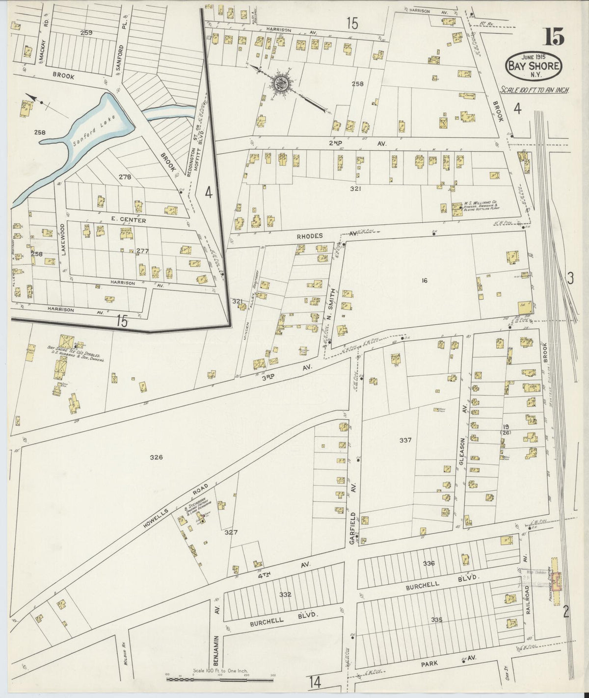 Sanborn Fire Insurance Map from Bay Shore, Suffolk County, New York (1915), Sheet #0015 - Complete Map Set gallery image, historic Sanborn map, vintage wall art, New York New York
