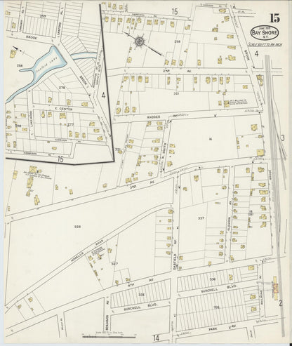 Sanborn Fire Insurance Map from Bay Shore, Suffolk County, New York (1915), Sheet #0015 - Complete Map Set gallery image, historic Sanborn map, vintage wall art, New York New York
