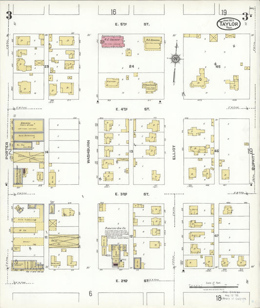 Sanborn Fire Insurance Map from Taylor, Williamson County, Texas (1923), Sheet #0003 - Historic Sanborn Fire Insurance Map Print, vintage old map wall art, antique decor, genealogy gift, Texas Texas map