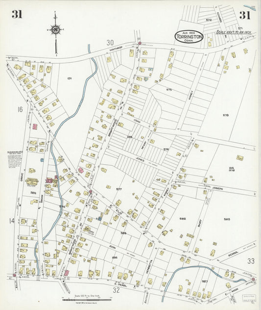 Sanborn Fire Insurance Map from Torrington, Litchfield County, Connecticut (1924), Sheet #0031 - Historic Sanborn Fire Insurance Map Print, vintage old map wall art, antique decor, genealogy gift, Connecticut Connecticut map