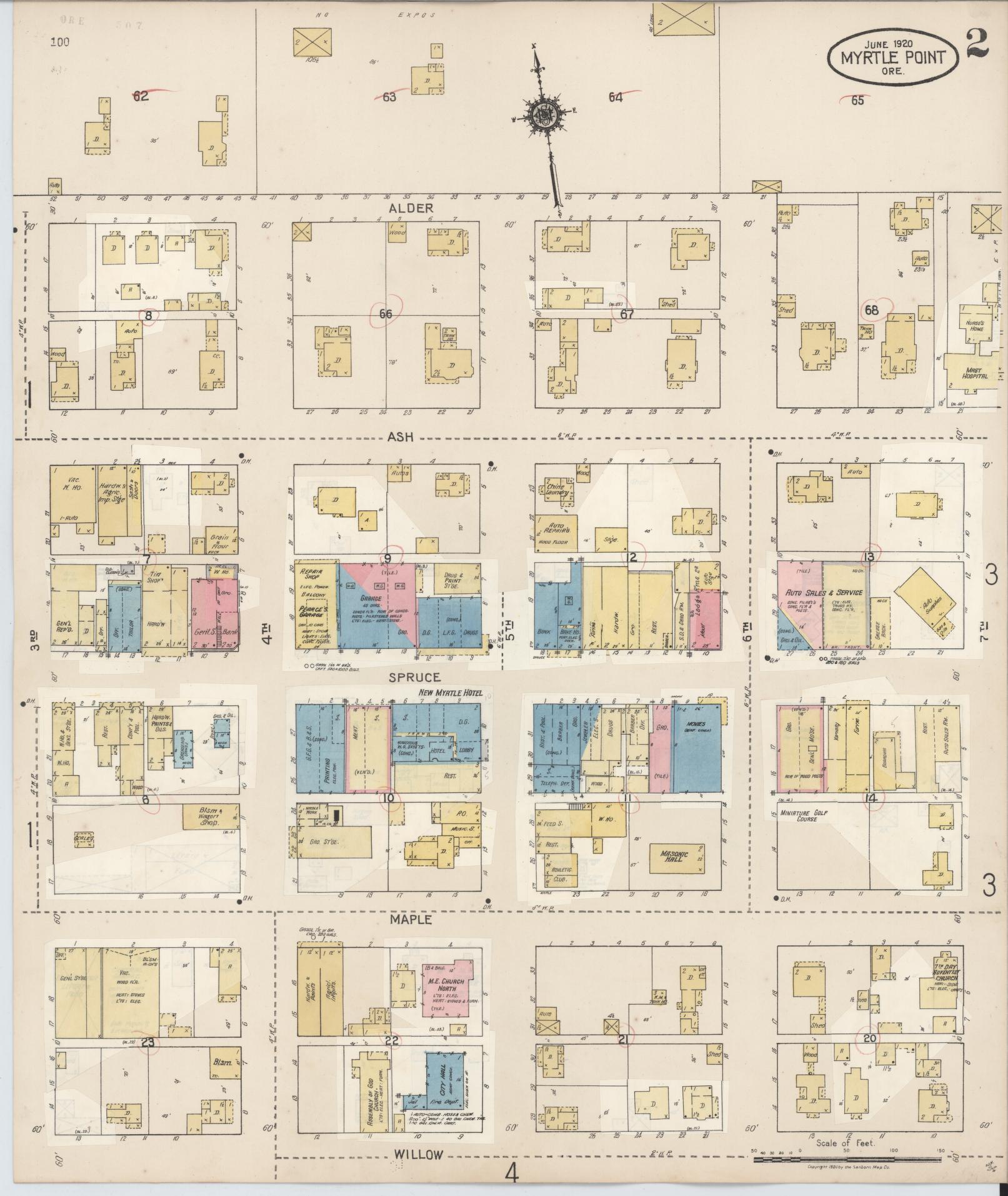Sanborn Fire Insurance Map from Myrtle Point, Coos County, Oregon (1931), Sheet #0002 - Historic Sanborn Fire Insurance Map Print, vintage old map wall art, antique decor, genealogy gift, Oregon Oregon map