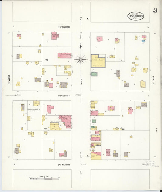 Sanborn Fire Insurance Map from Spanish Fork, Utah County, Utah (1908), Sheet #0003 - Historic Sanborn Fire Insurance Map Print, vintage old map wall art, antique decor, genealogy gift, Spanish Fork Utah map