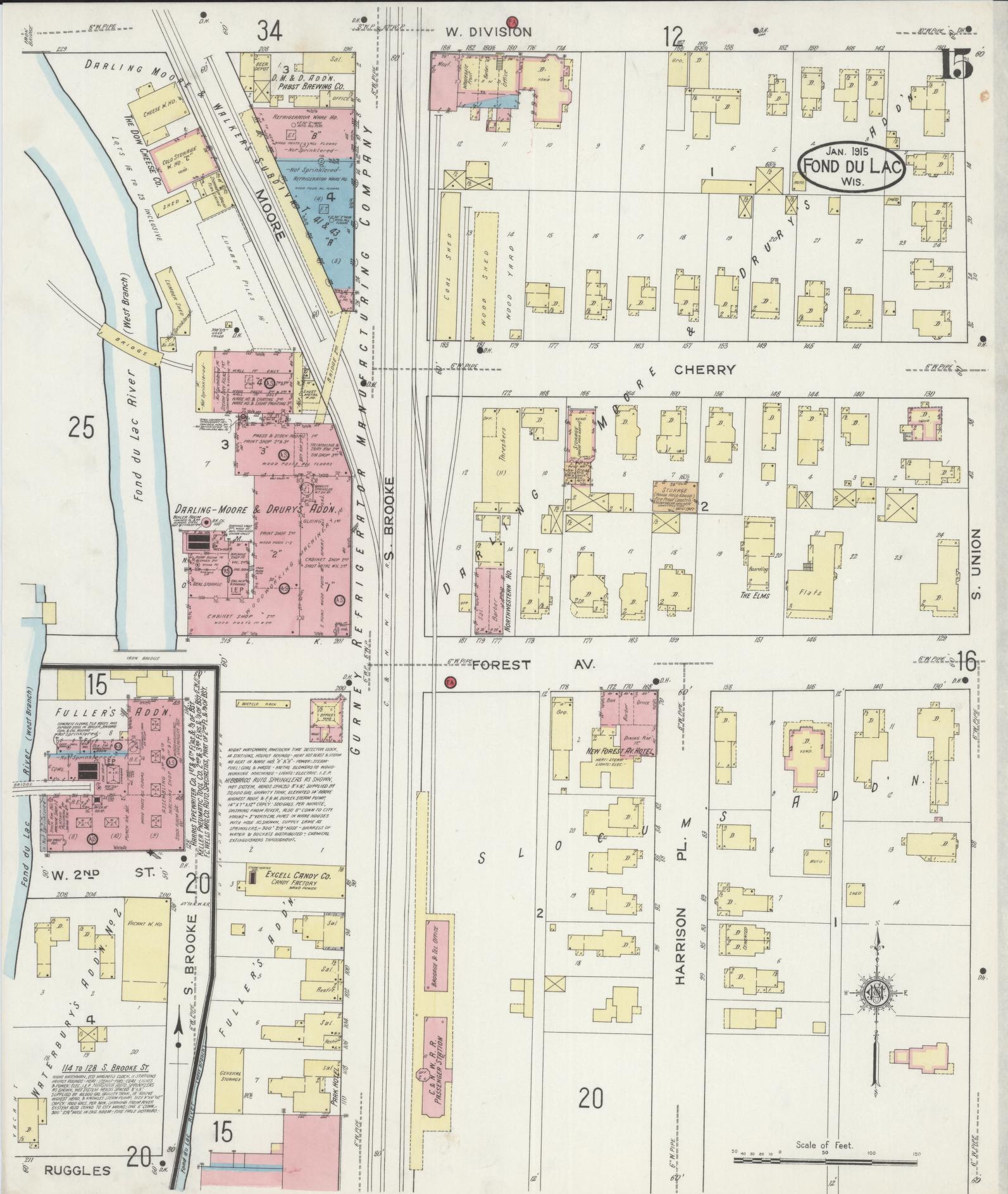 Sanborn Fire Insurance Map from Fond du Lac, Fond du Lac County, Wisconsin (1915), Sheet #0015 - Historic Sanborn Fire Insurance Map Print, vintage old map wall art, antique decor, genealogy gift, Wisconsin Wisconsin map