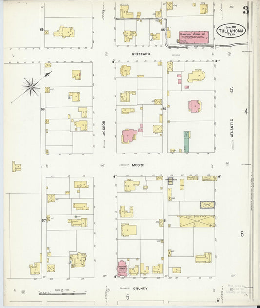 Sanborn Fire Insurance Map from Tullahoma, Coffee County, Tennessee (1907), Sheet #0003 - Historic Sanborn Fire Insurance Map Print, vintage old map wall art, antique decor, genealogy gift, Tennessee Tennessee map