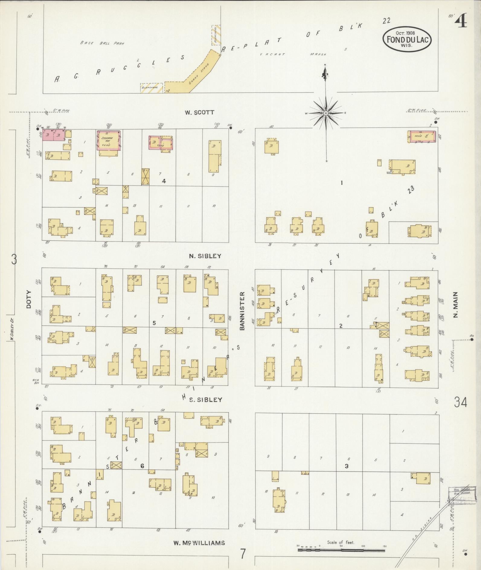 Sanborn Fire Insurance Map from Fond du Lac, Fond du Lac County, Wisconsin (1908), Sheet #0004 - Historic Sanborn Fire Insurance Map Print, vintage old map wall art, antique decor, genealogy gift, Wisconsin Wisconsin map