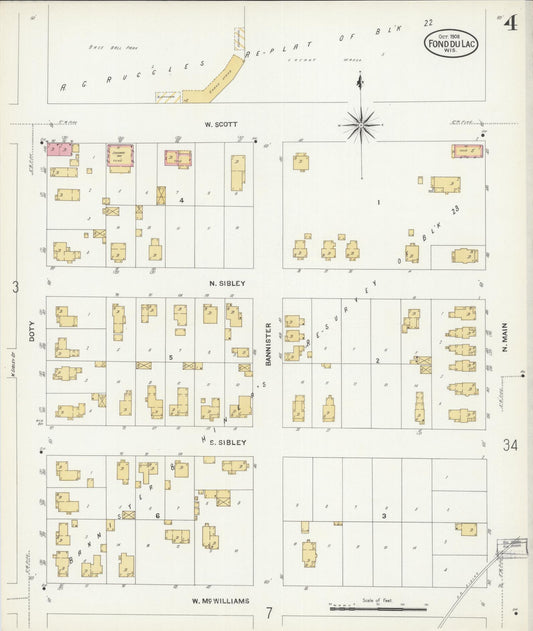 Sanborn Fire Insurance Map from Fond du Lac, Fond du Lac County, Wisconsin (1908), Sheet #0004 - Historic Sanborn Fire Insurance Map Print, vintage old map wall art, antique decor, genealogy gift, Wisconsin Wisconsin map