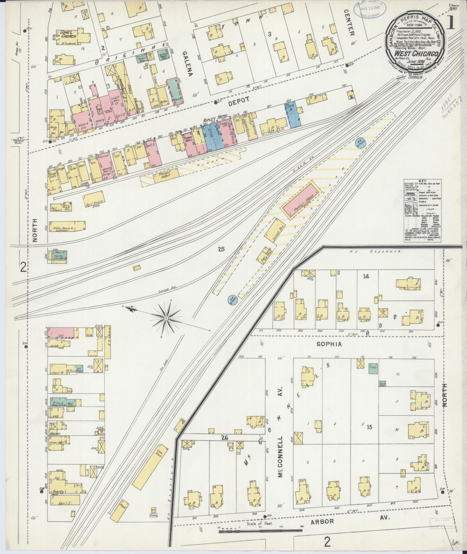 Sanborn Fire Insurance Map from West Chicago, Du Page County, Illinois. (1898), Sheet 1 – Historic Sanborn Fire Insurance Map Print