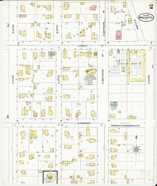 Sanborn Fire Insurance Map from Maquoketa, Jackson County, Iowa (1899), Sheet #0002 - Historic Sanborn Fire Insurance Map Print, vintage old map wall art