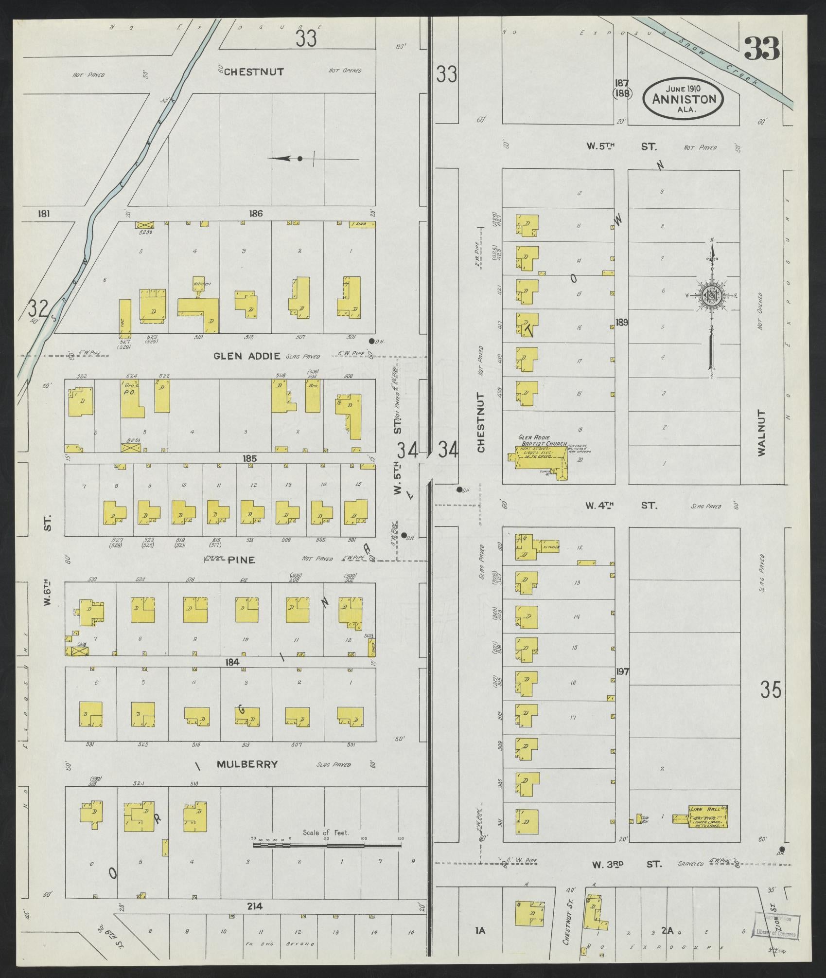 Sanborn Fire Insurance Map from Anniston, Calhoun County, Alabama (1910), Sheet #0033 - Historic Sanborn Fire Insurance Map Print, vintage old map wall art, antique decor, genealogy gift, Alabama Alabama map