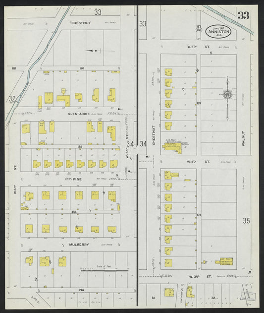 Sanborn Fire Insurance Map from Anniston, Calhoun County, Alabama (1910), Sheet #0033 - Historic Sanborn Fire Insurance Map Print, vintage old map wall art, antique decor, genealogy gift, Alabama Alabama map