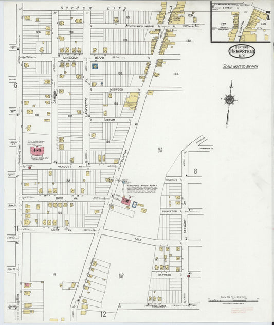 Sanborn Fire Insurance Map from Hempstead, Nassau County, New York (1919), Sheet #0007 - Historic Sanborn Fire Insurance Map Print, vintage old map wall art, antique decor, genealogy gift, New York New York map