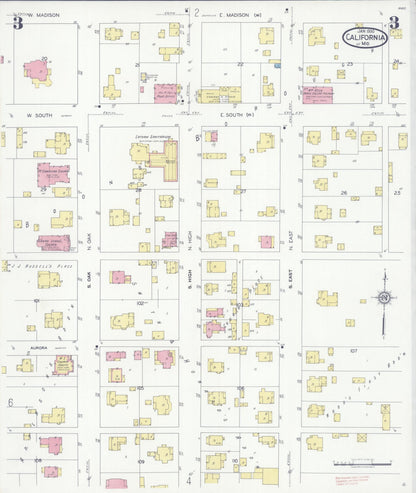 Sanborn Fire Insurance Map from California, Moniteau County, Missouri (1930), Sheet #0003 - Complete Map Set gallery image, historic Sanborn map, vintage wall art, Missouri Missouri