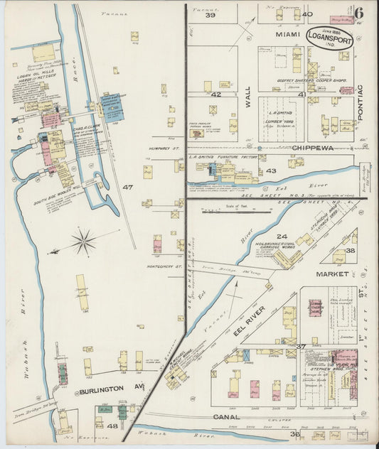Sanborn Fire Insurance Map from Logansport, Cass County, Indiana (1885), Sheet #0006 - Historic Sanborn Fire Insurance Map Print, vintage old map wall art, antique decor, genealogy gift, Indiana Indiana map