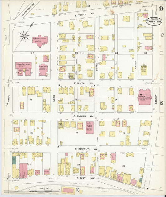 Sanborn Fire Insurance Map from Tarentum, Allegheny County, Pennsylvania (1909), Sheet #0009 - Historic Sanborn Fire Insurance Map Print, vintage old map wall art, antique decor, genealogy gift, Pennsylvania Pennsylvania map