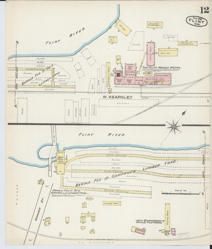 Sanborn Fire Insurance Map from Flint, Genesee County, Michigan (1886), Sheet #0012 - Complete Map Set gallery image, historic Sanborn map, vintage wall art, Michigan Michigan