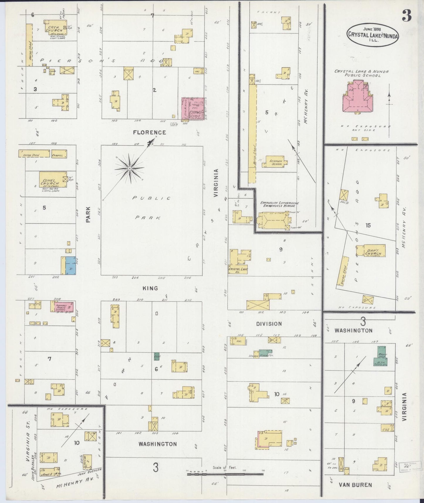 Sanborn Fire Insurance Map from Crystal Lake, McHenry County, Illinois (1898), Sheet #0003 - Historic Sanborn Fire Insurance Map Print, vintage old map wall art, antique decor, genealogy gift, Illinois Illinois map