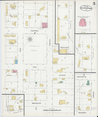 Sanborn Fire Insurance Map from Crystal Lake, McHenry County, Illinois (1898), Sheet #0003 - Historic Sanborn Fire Insurance Map Print, vintage old map wall art, antique decor, genealogy gift, Illinois Illinois map
