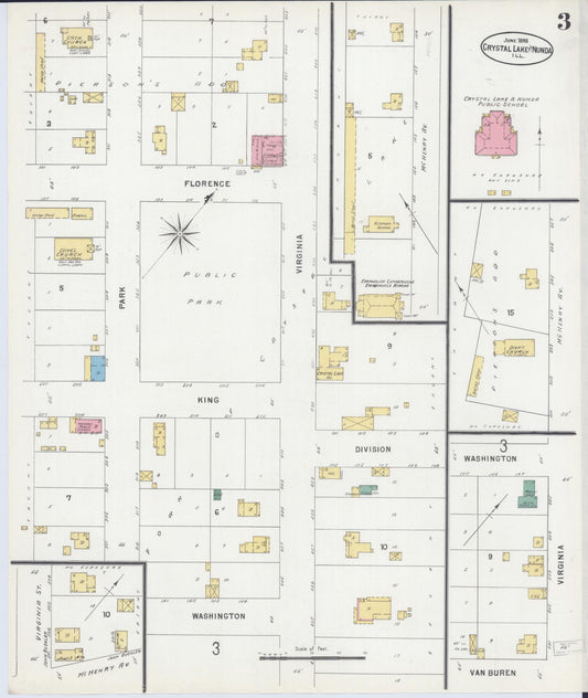 Sanborn Fire Insurance Map from Crystal Lake, McHenry County, Illinois (1898), Sheet #0003 - Historic Sanborn Fire Insurance Map Print, vintage old map wall art, antique decor, genealogy gift, Illinois Illinois map