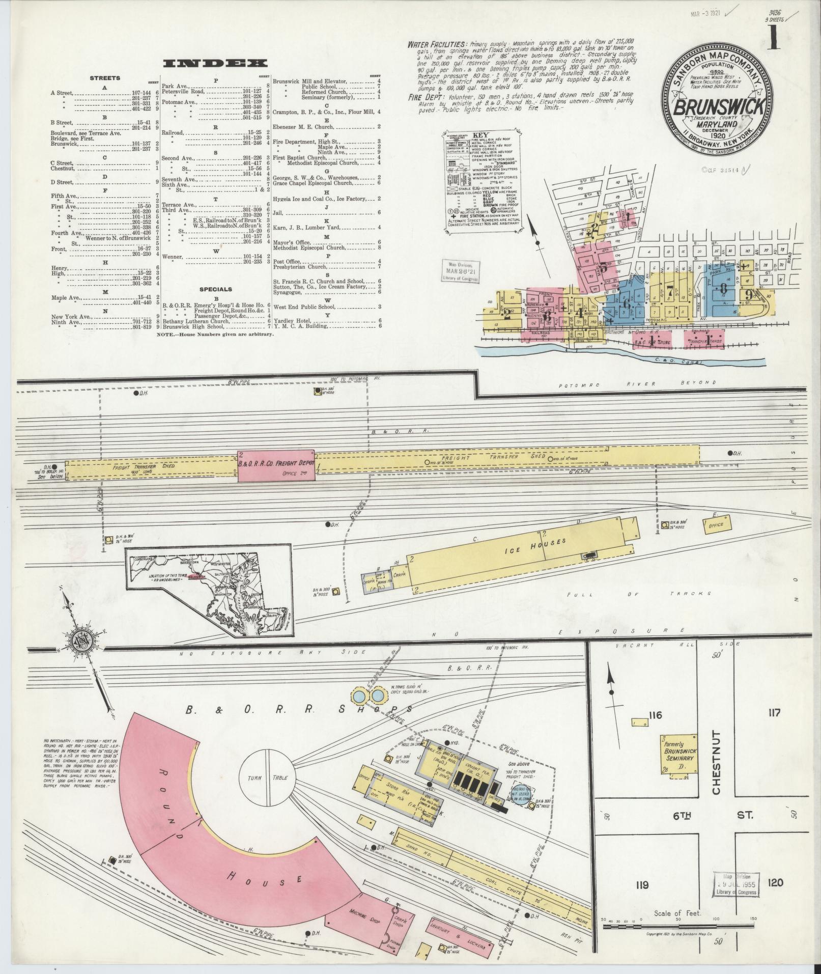 Sanborn Fire Insurance Map from Brunswick, Frederick County, Maryland (1920), Sheet #0001 - Complete Map Set gallery image, historic Sanborn map, vintage wall art, Maryland Maryland