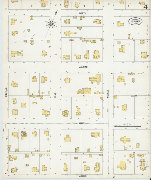 Sanborn Fire Insurance Map from Itasca, Hill County, Texas (1902), Sheet #0004 - Historic Sanborn Fire Insurance Map Print, vintage old map wall art, antique decor, genealogy gift, Texas Texas map