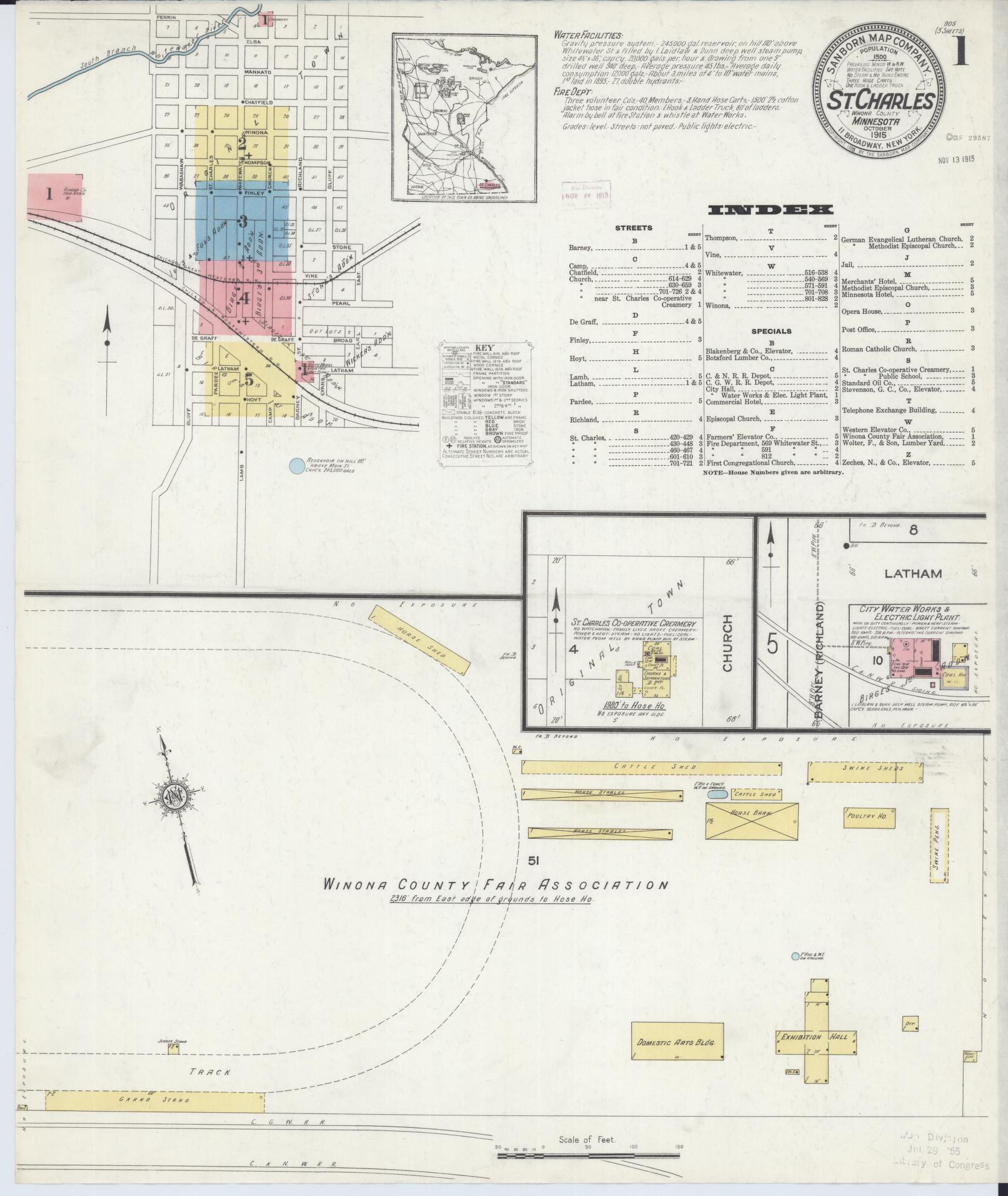 Sanborn Fire Insurance Map from Saint Charles, Winona County, Minnesota (1915), Sheet #0001 - Complete Map Set gallery image, historic Sanborn map, vintage wall art, Minnesota Minnesota