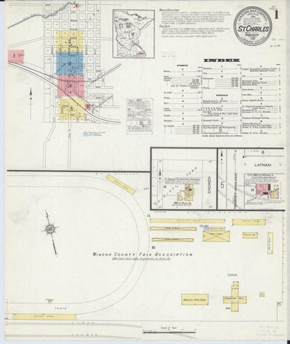Sanborn Fire Insurance Map from Saint Charles, Winona County, Minnesota (1915), Sheet #0001 - Complete Map Set gallery image, historic Sanborn map, vintage wall art, Minnesota Minnesota