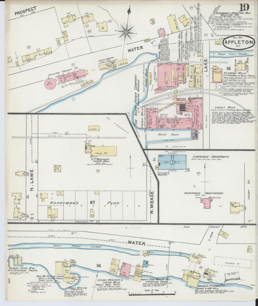 Sanborn Fire Insurance Map from Appleton, Outagamie County, Wisconsin (1891), Sheet #0019 - Historic Sanborn Fire Insurance Map Print, vintage old map wall art, antique decor, genealogy gift, Wisconsin Wisconsin map