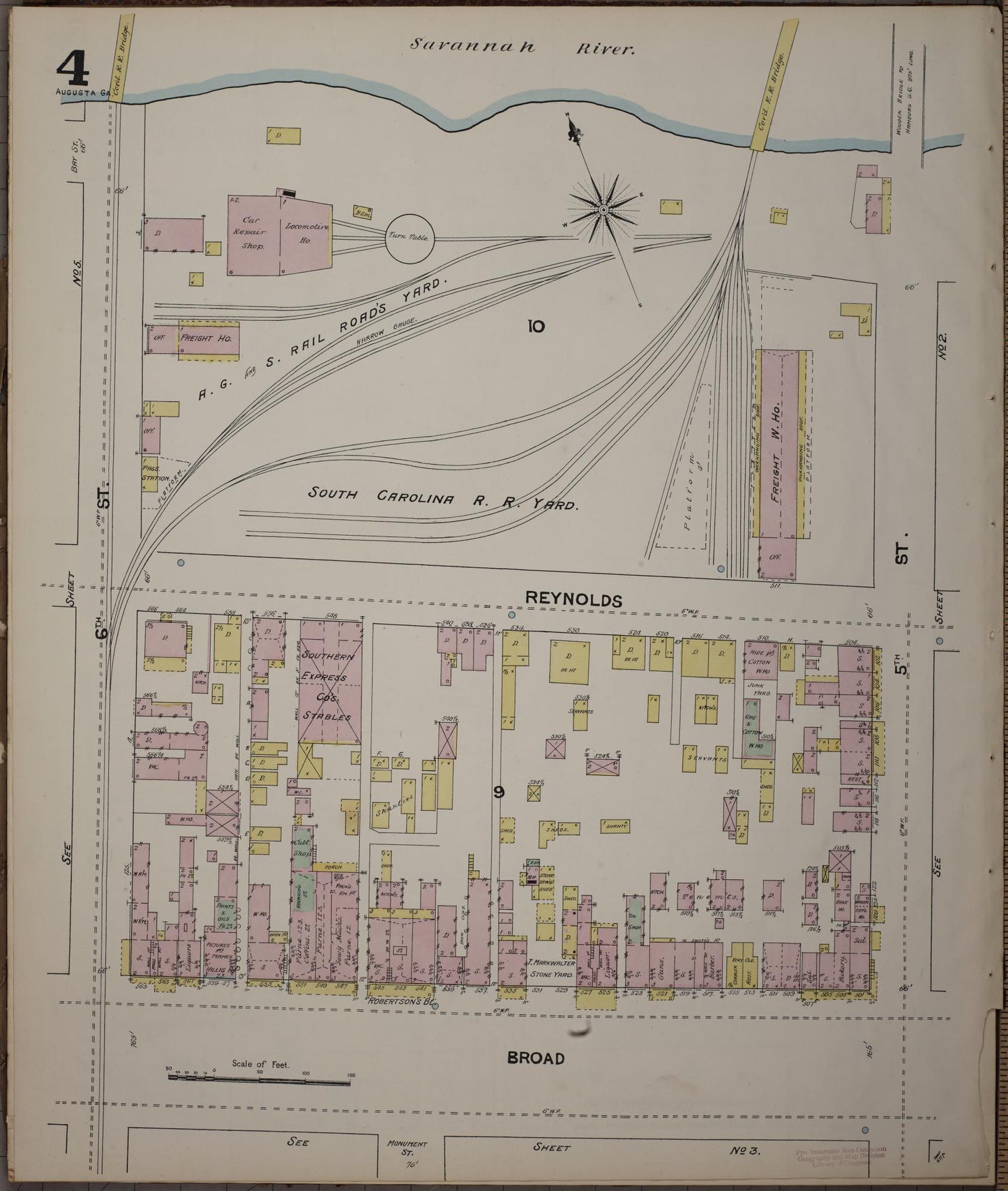 Sanborn Fire Insurance Map from Augusta, Richmond County, Georgia (1890), Sheet #0004 - Complete Map Set gallery image, historic Sanborn map, vintage wall art, Georgia Georgia
