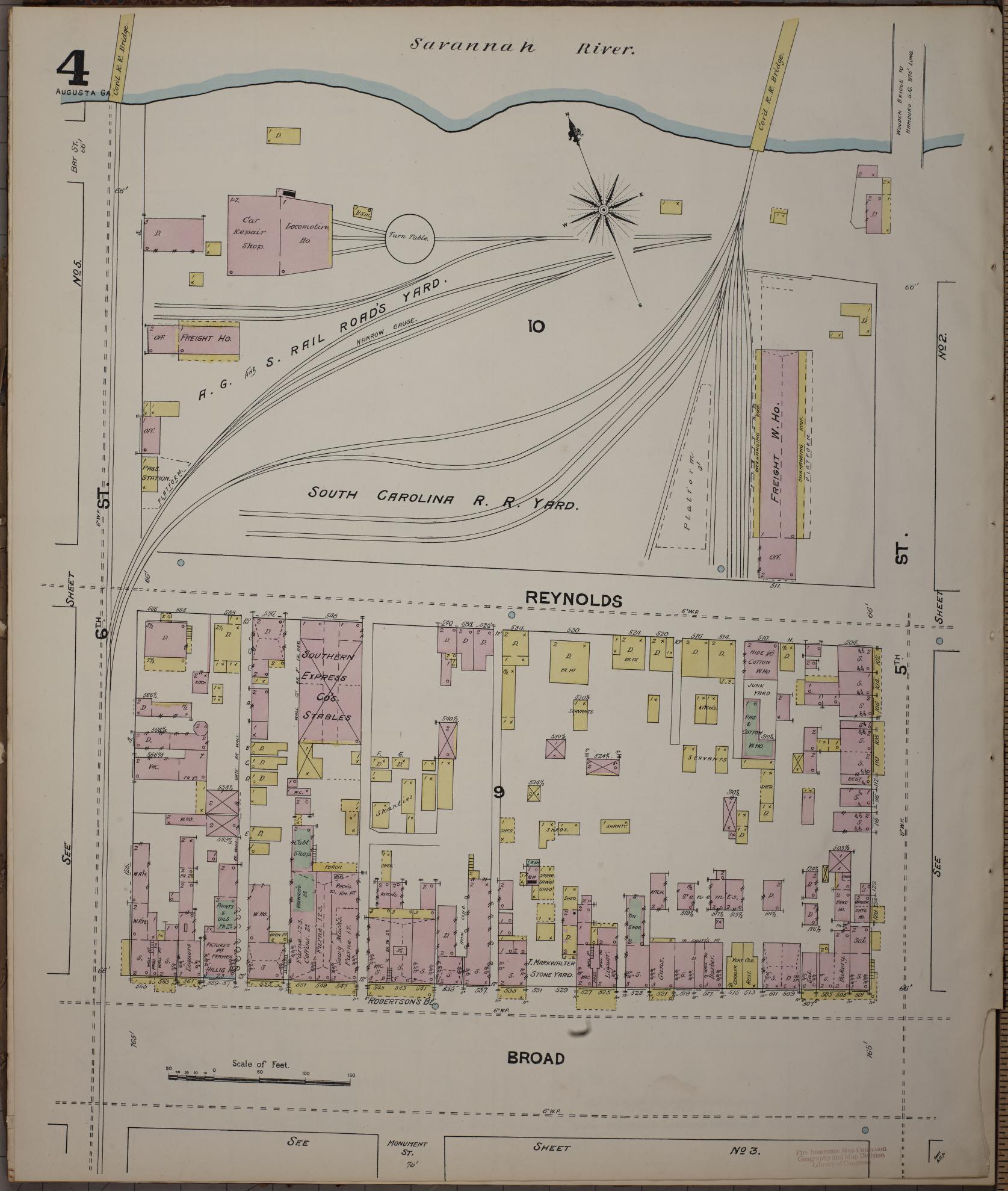 Sanborn Fire Insurance Map from Augusta, Richmond County, Georgia (1890), Sheet #0004 - Complete Map Set gallery image, historic Sanborn map, vintage wall art, Georgia Georgia