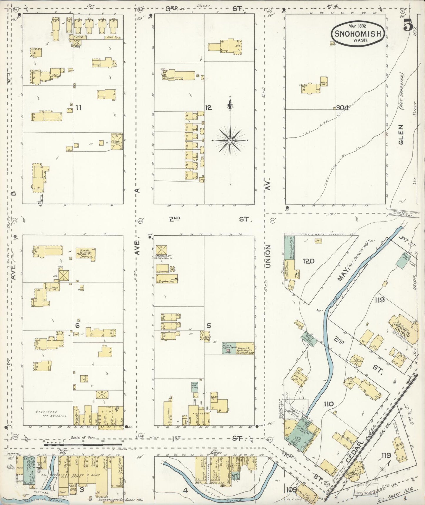 Sanborn Fire Insurance Map from Snohomish, Snohomish County, Washington (1892), Sheet #0005 - Complete Map Set gallery image, historic Sanborn map, vintage wall art, Washington Washington
