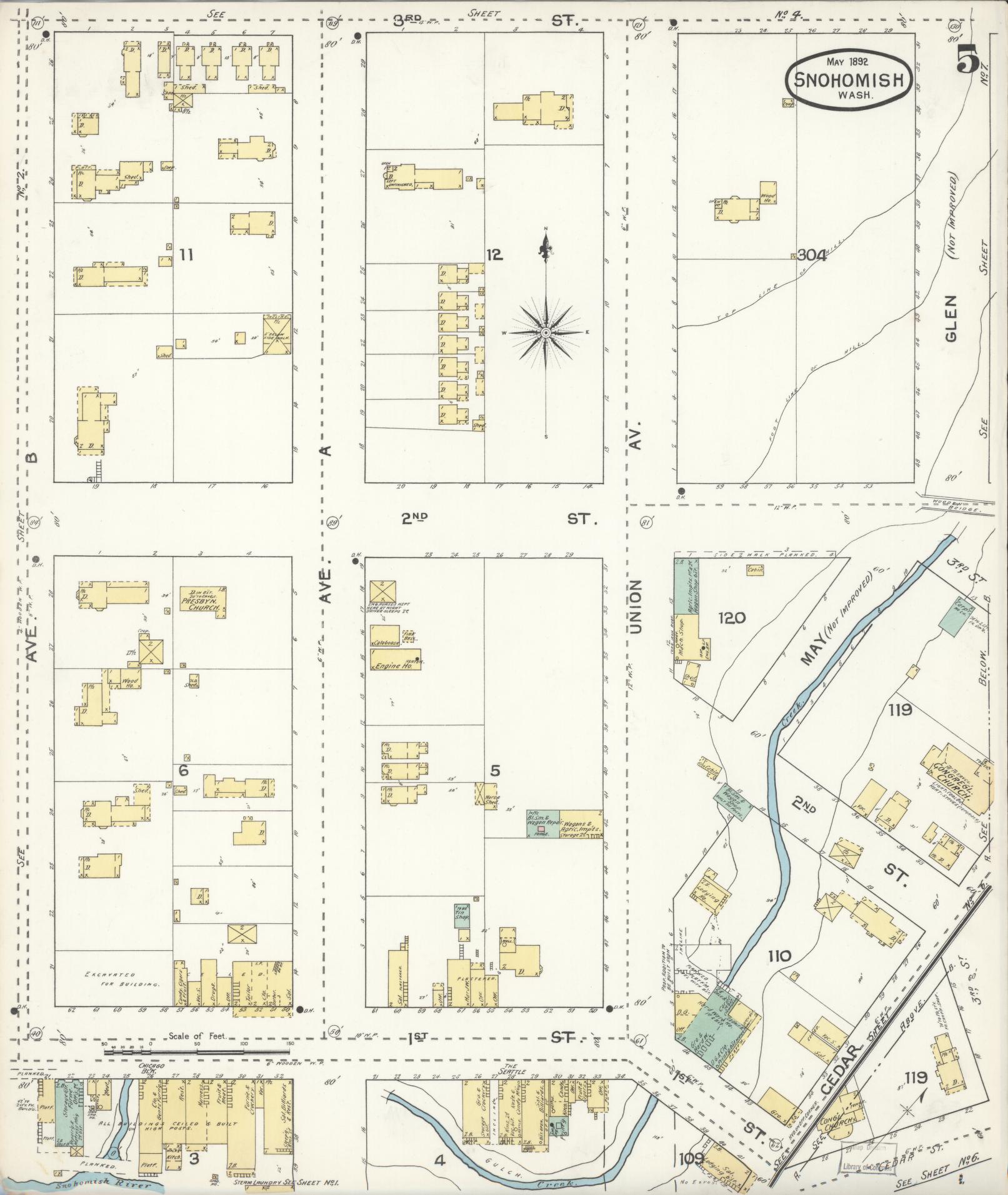 Sanborn Fire Insurance Map from Snohomish, Snohomish County, Washington (1892), Sheet #0005 - Complete Map Set gallery image, historic Sanborn map, vintage wall art, Washington Washington