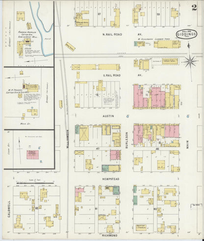 Sanborn Fire Insurance Map from Giddings, Lee County, Texas (1896), Sheet #0002 - Historic Sanborn Fire Insurance Map Print, vintage old map wall art, antique decor, genealogy gift, Texas Texas map