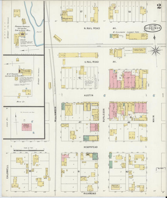 Sanborn Fire Insurance Map from Giddings, Lee County, Texas (1896), Sheet #0002 - Historic Sanborn Fire Insurance Map Print, vintage old map wall art, antique decor, genealogy gift, Texas Texas map