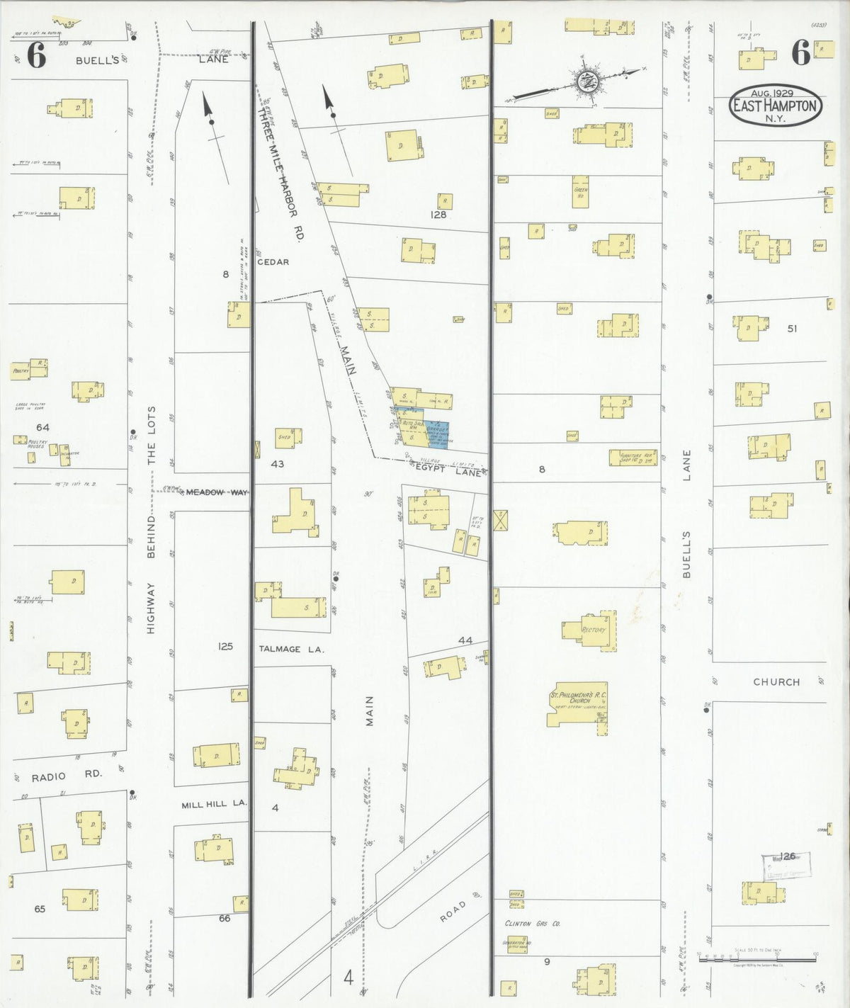 Sanborn Fire Insurance Map from Easthampton, Suffolk County, New York (1929), Sheet #0006 - Complete Map Set gallery image, historic Sanborn map, vintage wall art, New York New York