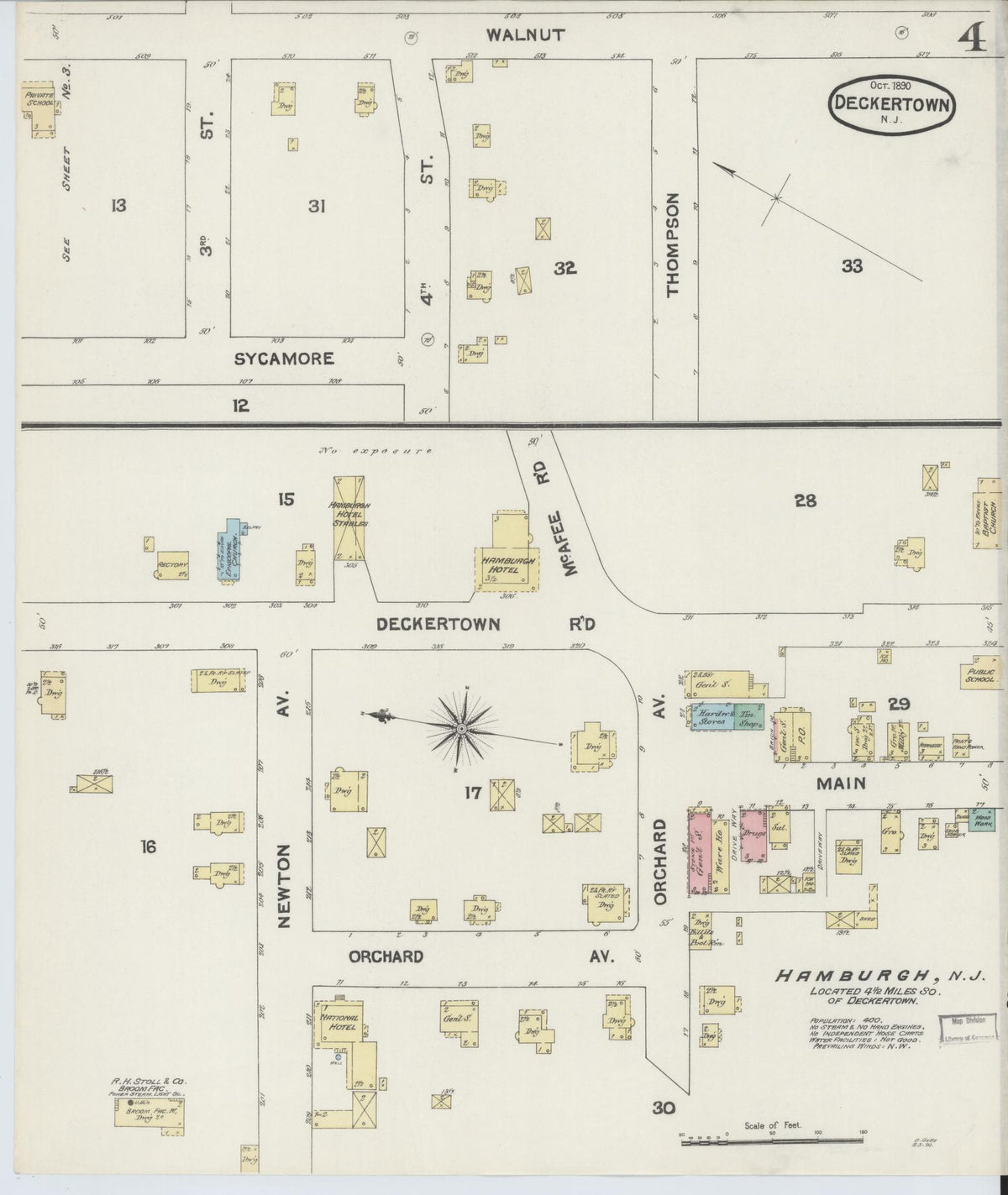 Sanborn Fire Insurance Map from Deckertown, Sussex County, New Jersey (1890), Sheet #0004 - Historic Sanborn Fire Insurance Map Print, vintage old map wall art, antique decor, genealogy gift, New Jersey New Jersey map
