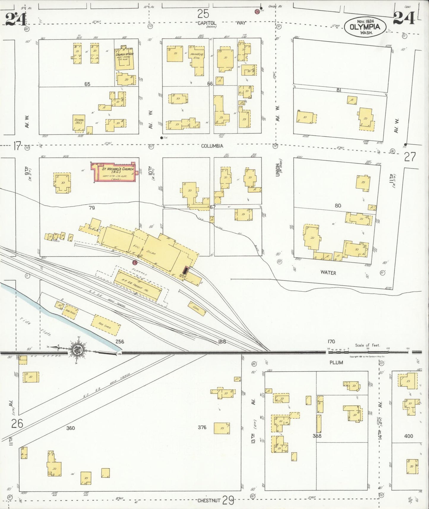 Sanborn Fire Insurance Map from Olympia, Thurston County, Washington (1924), Sheet #0024 - Complete Map Set gallery image, historic Sanborn map, vintage wall art, Washington Washington